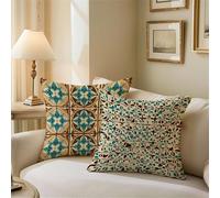 Outdoor Cushions Turquoise Cushion Covers 55cm x 55cm Bohemia Garden Cushions, Outdoor Cushion Covers Waterproof, Summer Square Pillowcases with Invisible Zipper for Garden Furniture Sofa Bed Z1-346