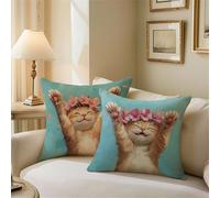 Outdoor Cushions Turquoise Cushion Covers 80cm x 80cm Cat Garden Cushions, Outdoor Cushion Covers Waterproof, Decorative Square Pillowcases with Invisible Zipper for Garden Furniture Sofa Bed Z1-652