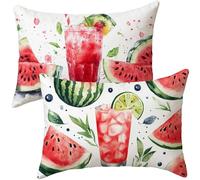 Outdoor Cushions Watermelon Cushion Covers 50x70 cm 2 Pack Linen Sofa Pillows, Red Garden Cushions Rectangle Cushion, for Bedroom Sofa Patio Camping Farmhouse, Garden Decor, Summer Decorations i-853