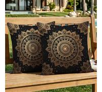 Outdoor Cushions Waterproof 35cm x 35cm Black Cushion Covers Linen Square Throw Pillow Cases 2 pack, with Invisible Zipper Gold Decorative Pillows Covers for Outdoor Garden Couch Sofa Patio dj-366
