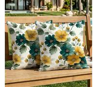 Outdoor Cushions Waterproof 40cm x 40cm Flower Cushion Covers Linen Square Throw Pillow Cases 2 pack, with Invisible Zipper Olive Decorative Pillows Covers for Outdoor Garden Couch Sofa Patio dj-370