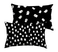 Outdoor Cushions Waterproof 40x60cm Black Garden Cushions Ghost Velvet Decorative Rectangle Pillows Covers Invisible Zipper Double Sided Printing Set of 2, Sofa Patio Bench Fall Winter Decor Y-P1055