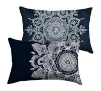Outdoor Cushions Waterproof 40x60cm Navy Garden Cushions Mandala Velvet Decorative Rectangle Pillows Covers Invisible Zipper Double Sided Printing Set of 2, Sofa Patio Bench Fall Winter Decor Y-P813