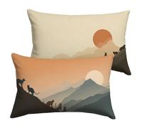 Outdoor Cushions Waterproof 40x70cm Burnt Orange Garden Cushions Mountain Velvet Decorative Rectangle Pillows Covers Invisible Zipper Double Sided Printing Set of 2，Sofa Patio Fall Winter Decor Y-P533