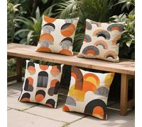 Outdoor Cushions Waterproof 45 x 45 cm orange color Cushions Covers Square Linen Pillow Cases 4 Pack abstract Garden furniture Decorative Pillows Covers With Invisible Zipper For Sofa, Bed, Benc Y-4