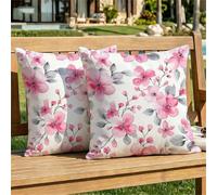 Outdoor Cushions Waterproof 45cm x 45cm Plum Bossom Cushion Covers Velvet Square Throw Pillow Cases 2 pack, with Invisible Zipper Pink Decorative Pillows Covers for Garden Couch Sofa Patio dj-374