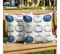 Outdoor Cushions Waterproof 50cm x 50cm Blue Cushion Covers Linen Square Throw Pillow Cases 2 pack, with Invisible Zipper Pumpkin Decorative Pillows Covers for Outdoor Garden Couch Sofa Patio dj-274