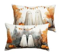 Outdoor Cushions Waterproof 50x70cm Halloween Garden Cushions Ghost Velvet Decorative Rectangle Pillows Covers Invisible Zipper Double Sided Printing Set of 2, Sofa Patio Fall Winter Decor Y-P1009