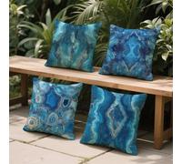 Outdoor Cushions Waterproof 65 x 65 cm blue Cushions Covers Square Linen Pillow Cases 4 Pack Marble Garden furniture Decorative Pillows Covers With Invisible Zipper For Sofa, Couch, Bed, Benc D-3
