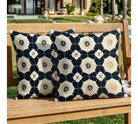 Outdoor Cushions Waterproof 65cm x 65cm Geometry Cushion Covers Linen Square Throw Pillow Cases 2 pack, with Invisible Zipper Navy Blue Decorative Pillows Covers for Garden Couch Sofa Patio dj-354