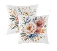 Outdoor Cushions Waterproof Beige Cushion Covers 80x80cm 2 pcs Flowers Garden Cushions With Invisible Zipper Summer Linen Decorative Pillows for Farmhouse Patio Garden Furniture Balcony Decor T-675