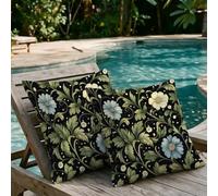 Outdoor Cushions Waterproof,Black Cushion Covers 65x65cm Set of 2,Outdoor Waterproof Green Patterned Throw Pillowcases,Sofa Covers for Garden Furniture Patio Balcony Bench Farmhouse Decorative m1-348