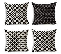 Outdoor Cushions Waterproof Black White Cushion Covers 60 x 60 cm, Set of 4 Sofa Cushions Covers, Large Cushion Covers, Linen Cushion Covers 24x24 inch, Pillowcases for Sofa Garden Patio Decor A82
