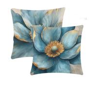 Outdoor Cushions Waterproof Blue Cushion Covers 50x50cm 2 pcs Flowers Garden Cushions With Invisible Zipper Summer Velvet Decorative Pillows for Farmhouse Patio Garden Furniture Balcony Decor T-665