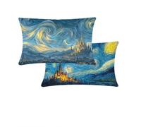 Outdoor Cushions Waterproof Blue Cushion Covers 50x70cm Pack of 2 Abstract Garden Cushions Double-Sided Printing Linen Decorative Pillows for Outdoor Garden Furniture Farmhouse Balcony Decor T429