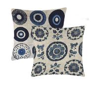 Outdoor Cushions Waterproof Blue Cushion Covers 55x55cm 2 pcs Geometry Garden Cushions With Invisible Zipper Summer Velvet Decorative Pillows for Farmhouse Patio Garden Furniture Balcony Decor T-617