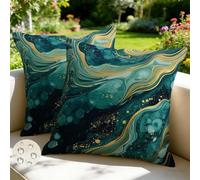 Outdoor Cushions Waterproof Blue Cushion Covers 65 x 65 cm Set of 2 Spring Summer Garden Cushions Abstract Marble Throw Pillow Cases Square Sofa Pillows for Patio Balcony Couch 26 x 26 Inch -GY383