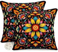 Outdoor Cushions Waterproof Boho Cushion Covers 30 x 30 cm Set of 2 Spring Summer Garden Cushions Floral Throw Pillow Cases Sofa Pillows with Invisible Zipper for Patio Balcony 12 x 12 Inch -GY280