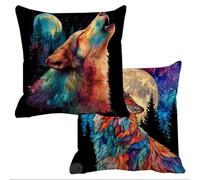 Outdoor Cushions Waterproof Color Cushion Covers 50x50cm Set of 2 Sofa Cushions for Garden Furniture Linen Cushion Cover Large Bed Decorative Pillows Cover Wolf Throw Pillow Covers Scatter f-9745