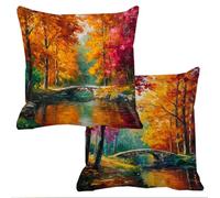 Outdoor Cushions Waterproof Color Cushion Covers 50x50cm Set of 2 Sofa Cushions for Garden Furniture Linen Cushion Cover Large Bed Decorative Pillows Cover Landscape Throw Pillow Covers Square f-10357