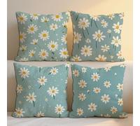 Outdoor Cushions Waterproof Duck Egg Outdoor Seat Cushions 100x100 cm Set of 4 Garden Furniture Pillowcase Daisy Square Waterproof Linen Pillowcases for Patio Farmhouse Garden Ornaments 39x39in b-1328