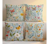 Outdoor Cushions Waterproof Duck Egg Outdoor Seat Cushions 50x50 cm Set of 4 Garden Furniture Pillowcase Floral Square Waterproof Linen Pillowcases for Patio Farmhouse Garden Ornaments 20x20in b-1352