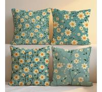 Outdoor Cushions Waterproof Duck Egg Outdoor Seat Cushions 65x65 cm Set of 4 Garden Furniture Pillowcase Daisy Large Waterproof Linen Pillowcases for Patio Farmhouse Garden Ornaments 26x26in b-1336