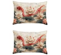 Outdoor Cushions Waterproof Flower Cushion Covers 24x32in Large Rectangle Cushion Covers Dragon Invisible Zipper,Double Sided Printing Decorative Pillows,Pack of 2 Linen Garden Pillows fall Gift M-412