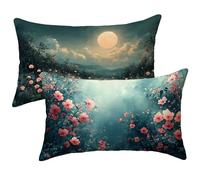 Outdoor Cushions Waterproof, Flower Sofa Cushion Covers 40 x 60 Set of 2 Pack, Velvet Decorative Oblong Landscape Pillow Covers 16 x 24 inch with Invisible Zipper for Living Room Bedroom Decor E-4970