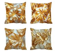 Outdoor Cushions Waterproof Gold Cushion Covers 50x50cm Set of 4 Sofa Garden Linen Cushions Waterproof for Outdoor Furniture Pads Large Bed Decorative Pillows Covers Leaves Throw Pillow Case g-9643