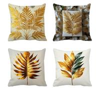 Outdoor Cushions Waterproof Gold Cushion Covers 50x50cm Set of 4 Sofa Garden Linen Cushions Waterproof for Outdoor Furniture Pads Large Bed Decorative Pillows Covers Leaves Throw Pillow Case g-9601