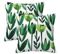 Outdoor Cushions Waterproof Green Cushion Covers 35x35 cm Set of 2, Flower Cushions Garden Cushion Waterproof Throw Pillow Covers, Square Decorative Pillows for Car Patio Hoom Decor Gifts 14x14Inch