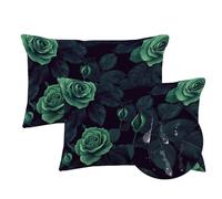 Outdoor Cushions Waterproof Green Cushion Covers 50 x 90cm Set of 2 Linen Rectangle Throw Pillow Covers Rose, Decorative Pillows with Invisible Zipper for Garden Patio Sofa Summer/Fall Decor LY-568