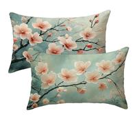 Outdoor Cushions Waterproof, Landscape Sofa Cushion Covers 25 x 45 Set of 2 Pack, Velvet Decorative Oblong Flower Pillow Covers 10 x 18 inch with Invisible Zipper for Living Room Bedroom Decor E-1448