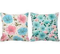 Outdoor Cushions Waterproof Linen 45 x 45 Set of 2, Duck Egg Color Cushion Covers Flower Square Sofa Pillows Covers with Invisible Zipper for Outdoor Garden Bench Summer Decorative Pillows t1-e1812