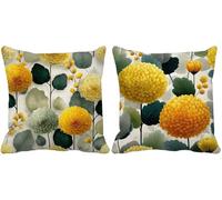 Outdoor Cushions Waterproof Linen 50 x 50 Set of 2, Yellow Cushion Covers Flower Square Sofa Pillows Covers with Invisible Zipper for Livingroom Outdoor Garden Bench Summer Decorative Pillows v1-r1015