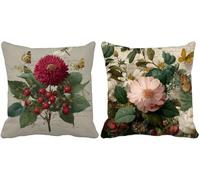 Outdoor Cushions Waterproof Linen 65 x 65 Set of 2, Retro Cushion Covers Flower Square Sofa Pillows Covers with Invisible Zipper for Livingroom Outdoor Garden Bench Summer Decorative Pillows z1-s1284