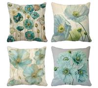 Outdoor Cushions Waterproof Linen 65 X 65 Set of 4, Sage Green Cushion Covers Flower Square Sofa Pillows Covers with Invisible Zipper for Outdoor Patio Garden Bench Summer Decorative Pillows 8-1Y