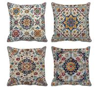 Outdoor Cushions Waterproof Linen 80 X 80 Set of 4, Grey Cushion Covers Bohemia Square Sofa Pillows Covers with Invisible Zipper for Livingroom Outdoor Patio Garden Summer Decorative Pillows Z-2G