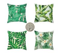 Outdoor Cushions Waterproof Linen Cushion Covers 50x50cm Set of 4 Garden Cushions Rattan Garden Cushion Covers Invisible Zipper Double-sided Print Decorative Pillows for Sofa Patio Home Decor Gifts