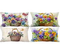 Outdoor Cushions Waterproof Linen Set of 4 30 x 50 Cushion Covers Purple Decorative Pillows Cover Butterfly Double-Sided Pattern Design with Invisible Zip, Outdoor Garden Patio Room Decor 22h-12