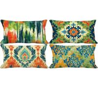 Outdoor Cushions Waterproof Linen Set of 4 50 x 80 Cushion Covers Sage Green Decorative Pillows Cover Abstract Double-Sided Pattern Design with Invisible Zip, Outdoor Garden Patio Room Decor 5s-3