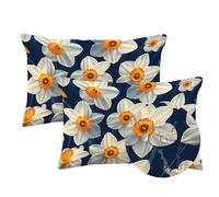 Outdoor Cushions Waterproof Navy Blue Cushion Covers 70 x 90cm Set of 2 Velvet Rectangle Throw Pillow Covers Flower, Decorative Pillows with Invisible Zipper for Garden Patio Summer/Fall Decor LY-836