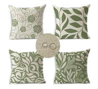 Outdoor Cushions Waterproof Pack of 4 18x18in Leaf Decorative Square Cushion Covers Waterproof linen Summer Garden Cushions Sage Green Luxury Pillowcases,Living Sofa Bedroom Home Decor 45x45cm HW-8078
