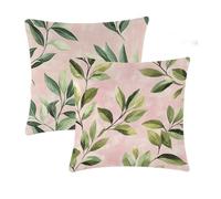 Outdoor Cushions Waterproof Pink Cushion Covers 65x65cm 2 pcs Green Garden Cushions With Invisible Zipper Summer Linen Decorative Pillows for Tent Farmhouse Patio Garden Furniture Balcony Decor T-709