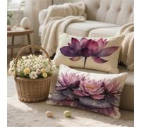 Outdoor Cushions Waterproof Purple Cushion Covers 30 x 50 Lotus Cushions Double Sided Waterproof Linen Large Cushion Covers, Rectangle Sofa Pillows, Garden Furniture Decorative Throw Pillow Case t-8