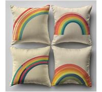 Outdoor Cushions Waterproof, Rainbow Cushion Covers 80x80cm 4 Pack, Linen Cushion Covers art Pattern with Invisible Zipper, Outdoor Throw Pillow for Garden Furniture Decor, Gifts for Women,Model933