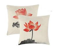 Outdoor Cushions Waterproof Red Cushion Covers 50x50cm 2 pcs Flowers Garden Cushions With Invisible Zipper Summer Velvet Decorative Pillows for Farmhouse Patio Garden Furniture Balcony Decor T-701