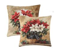 Outdoor Cushions Waterproof Red Cushion Covers 55x55cm 2 pcs Flowers Garden Cushions With Invisible Zipper Summer Velvet Decorative Pillows for Farmhouse Patio Garden Furniture Balcony Decor T-621