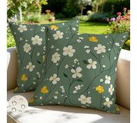 Outdoor Cushions Waterproof Sage Green Cushion Covers 65 x 65 cm Set of 2 Spring Summer Garden Cushions Spring Flowers Throw Pillow Cases Square Sofa Pillows for Patio Balcony 26 x 26 Inch -GY191